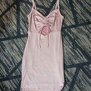 21 SAINTS Womens Baby Pink Ribbed Mini Dress with Sweetheart Neckline